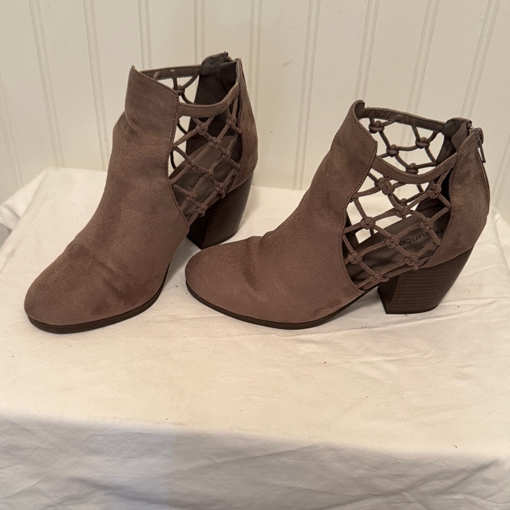 Maurices Taupe Suede Cutout Ankle Booties